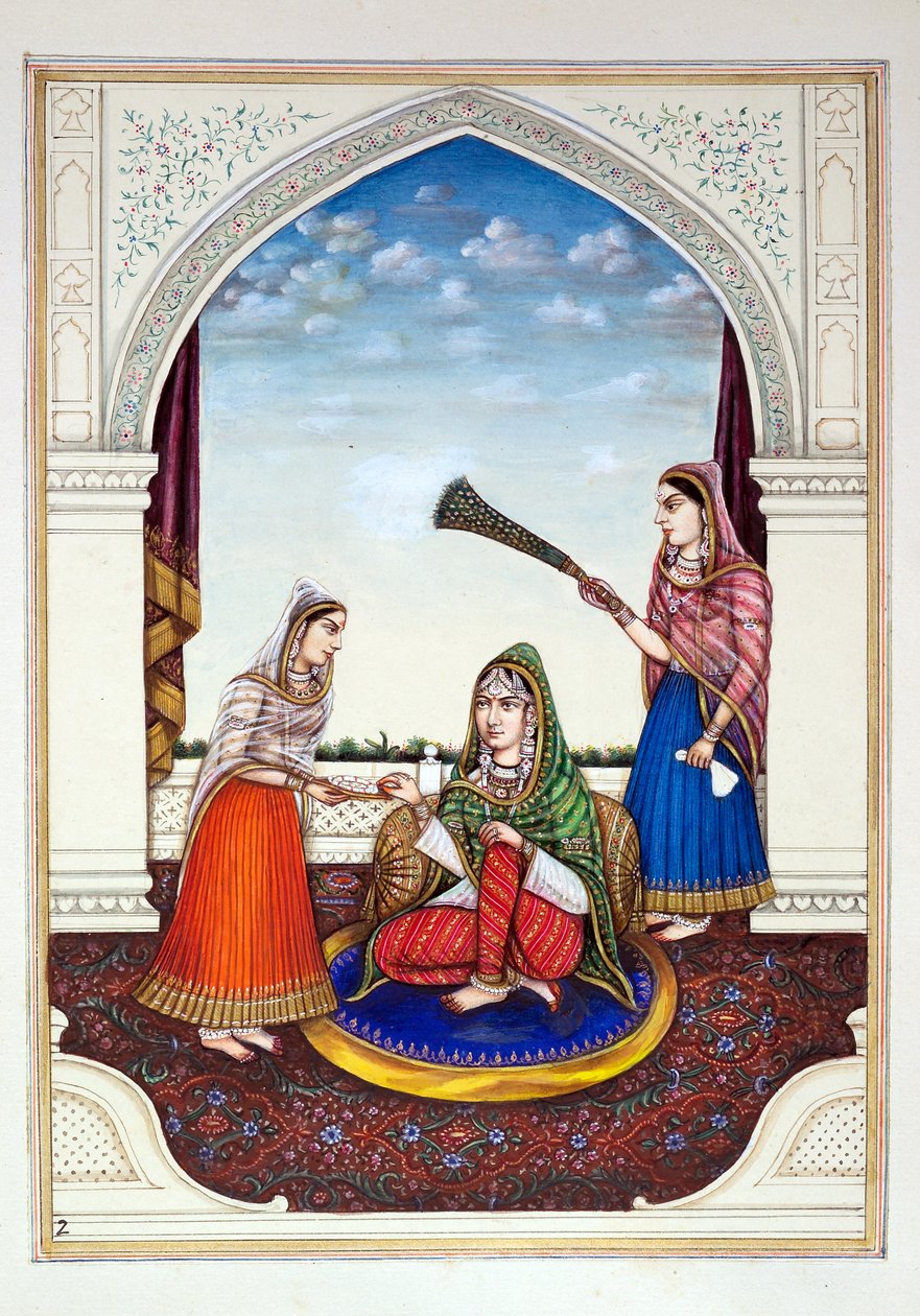 Maharani Jindan, kirjasta The Kingdom of the Punjab, its Rulers and Chiefs, osa I, 27 akvarellitutkimuksen osio tunnistamattomalta intialaiselta taiteilijalta, n. 1840 (wc paperilla) tekijältä Indian School