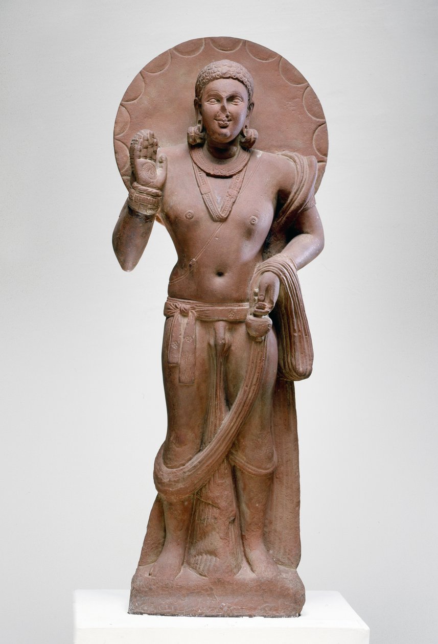Maitreya, tuleva Buddha, Ramnagar-kulttuuri, Ahichatrasta, Uttar Pradeshista, 200 jKr (punainen hiekkakivi) tekijältä Indian School