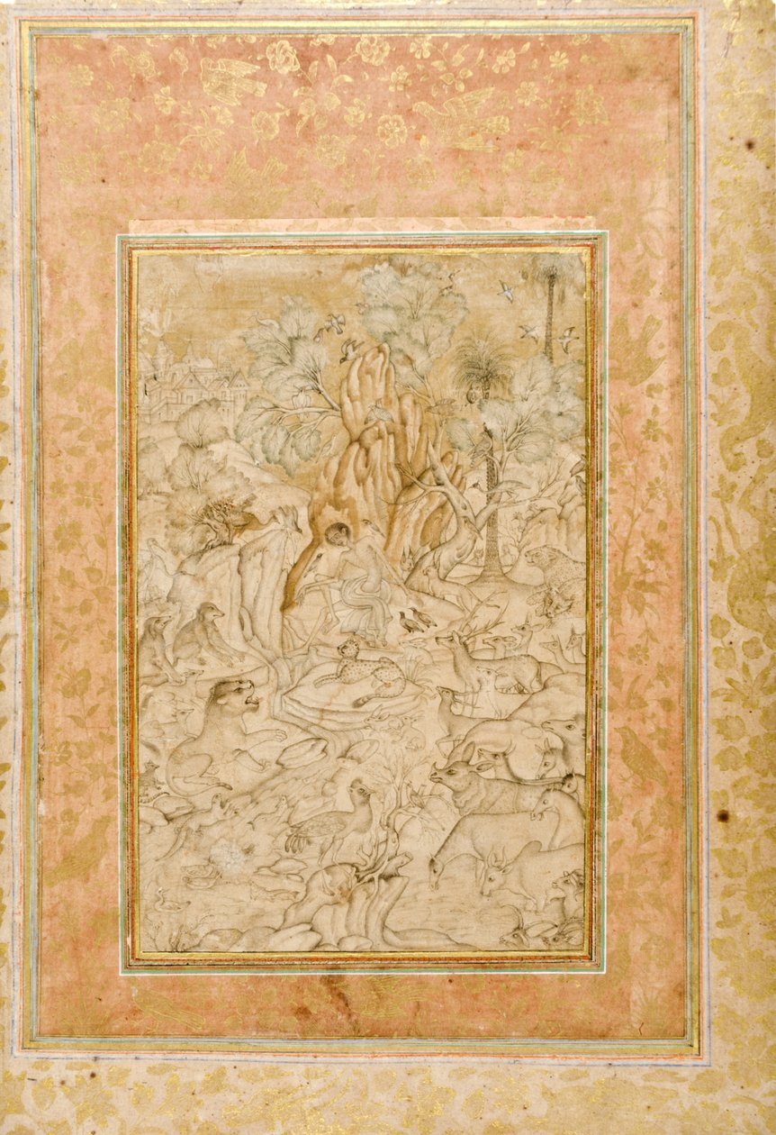 Majnun erämaassa, n. 1595 (läpinäkymätön wc ja kultaa paperilla) tekijältä Indian School