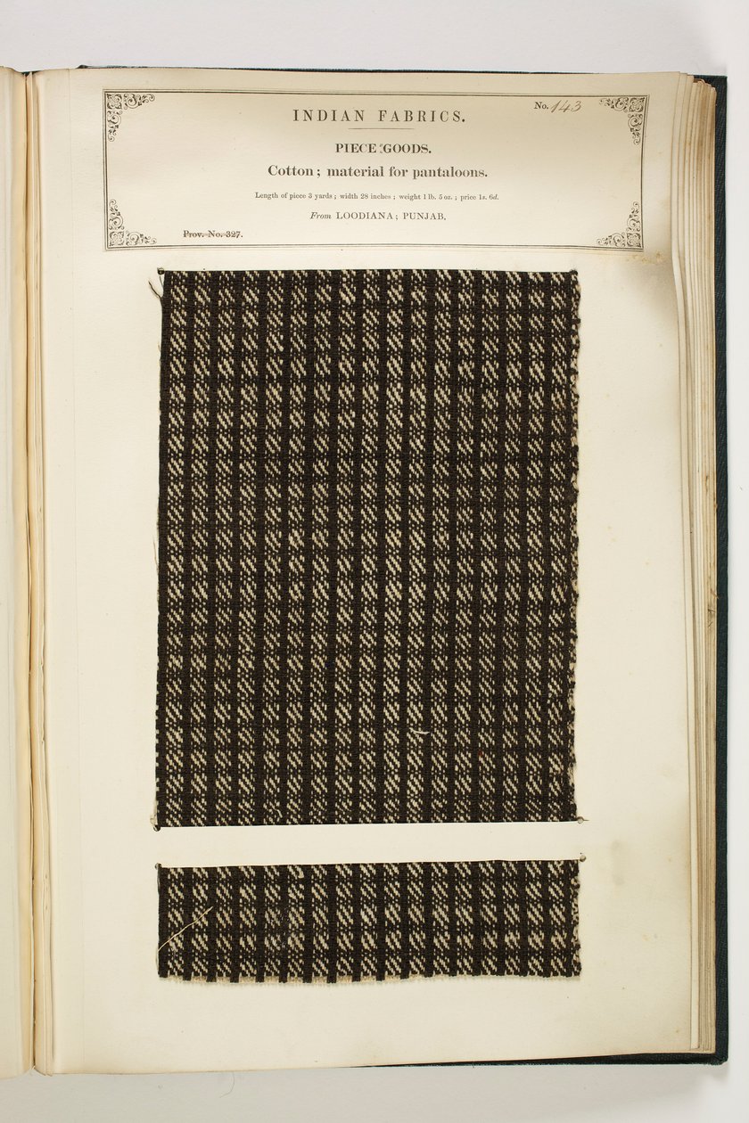 Materiaali Pantaloonsille, Loodianalle, Punjabille, Piece Goods, kokoelmasta The Collection of the Textile Manufacturers of India, John Forbes Watson, julkaistiin vuonna 1866 tekijältä Indian School