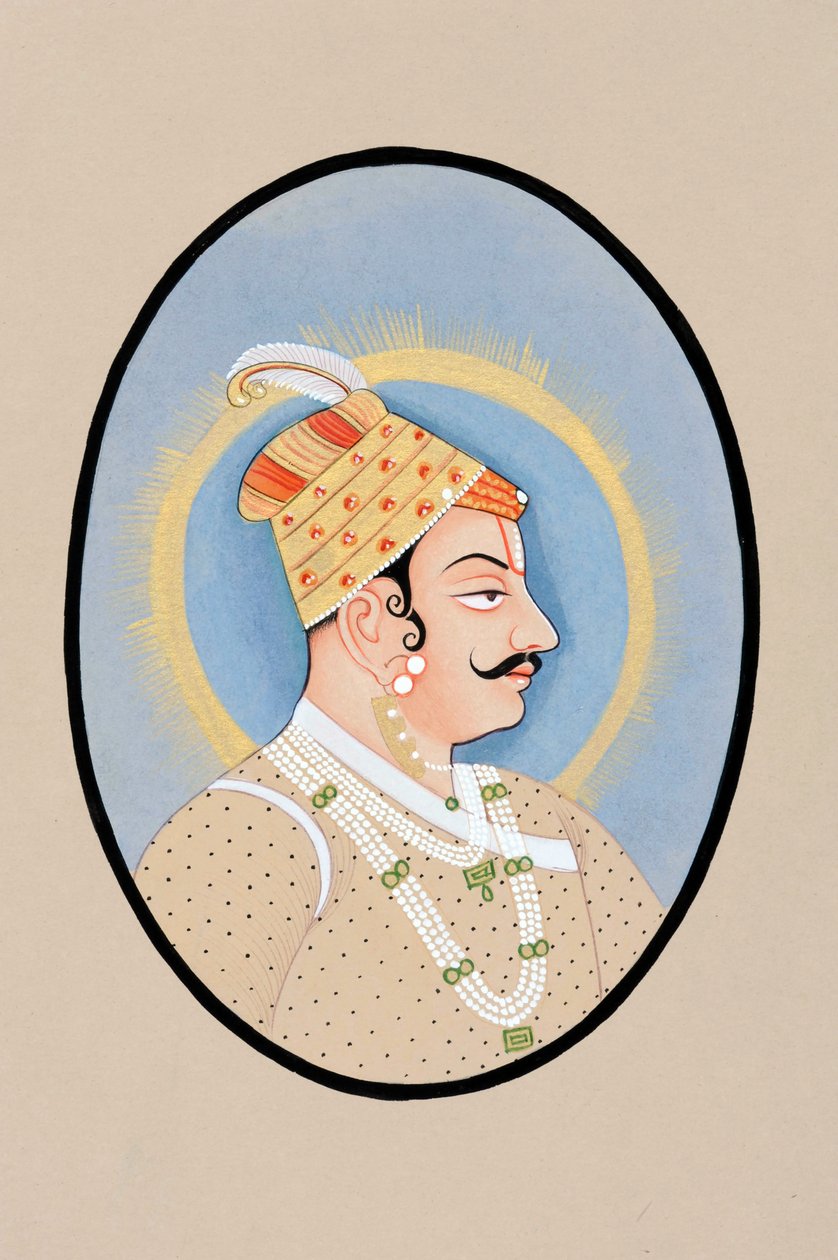 Pienoiskuvamaalaus Maharaja Pratap Singh Kishangarhista tekijältä Indian School