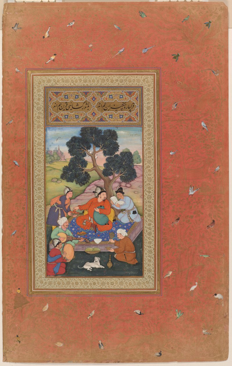 Mongolipäällikkö ja avustajat, Gulshan-albumin (Ruusutarha-albumi) folio, n. 1600 (peittävä akvarelli, muste ja kulta paperille). tekijältä Indian School