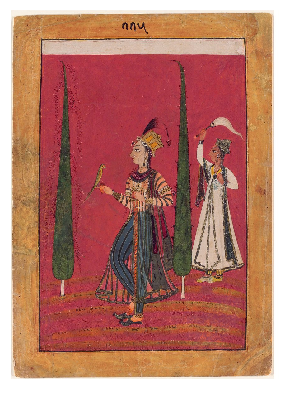Mughal Princess in a Garden, n. 1700 (läpinäkymätön wc, kultaa ja hopeaa paperilla) tekijältä Indian School