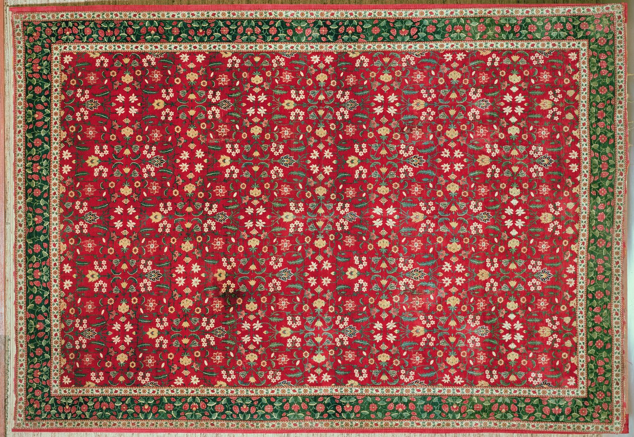Mughal-matto kukka- ja ristikkokuviolla, Pohjois-intialainen (pashmina-villa) tekijältä Indian School