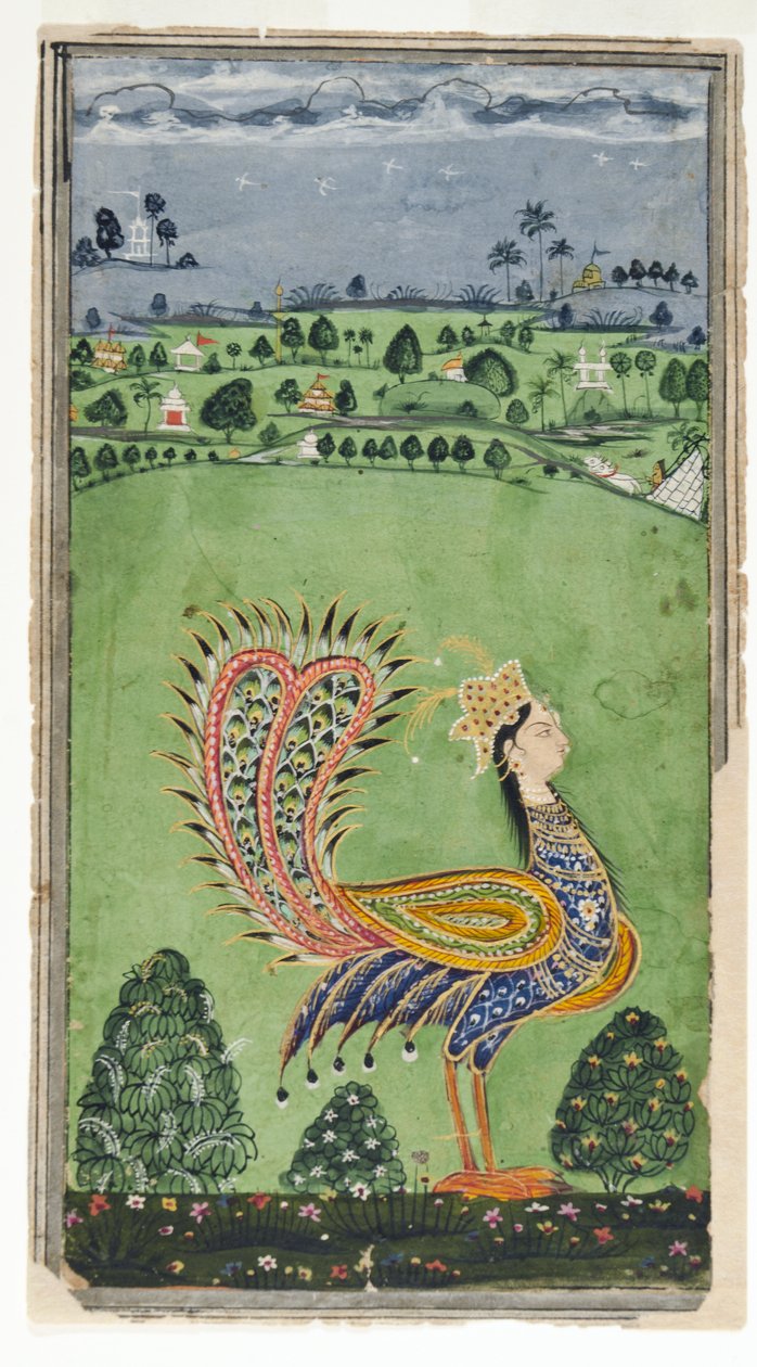 Myyttinen riikinkukko naisen päällä, Hyderabad, n. 1750 tekijältä Indian School