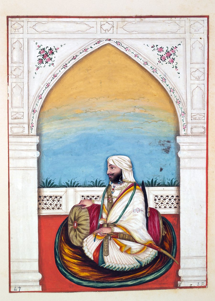 Nawab Imam-od-dun, teoksesta Punjabin kuningaskunta, sen hallitsijat ja päälliköt, osa II, nide 30 akvarellitutkimusta tunnistamattomalta intialaiselta taiteilijalta, n. 1840 (wc paperilla) tekijältä Indian School