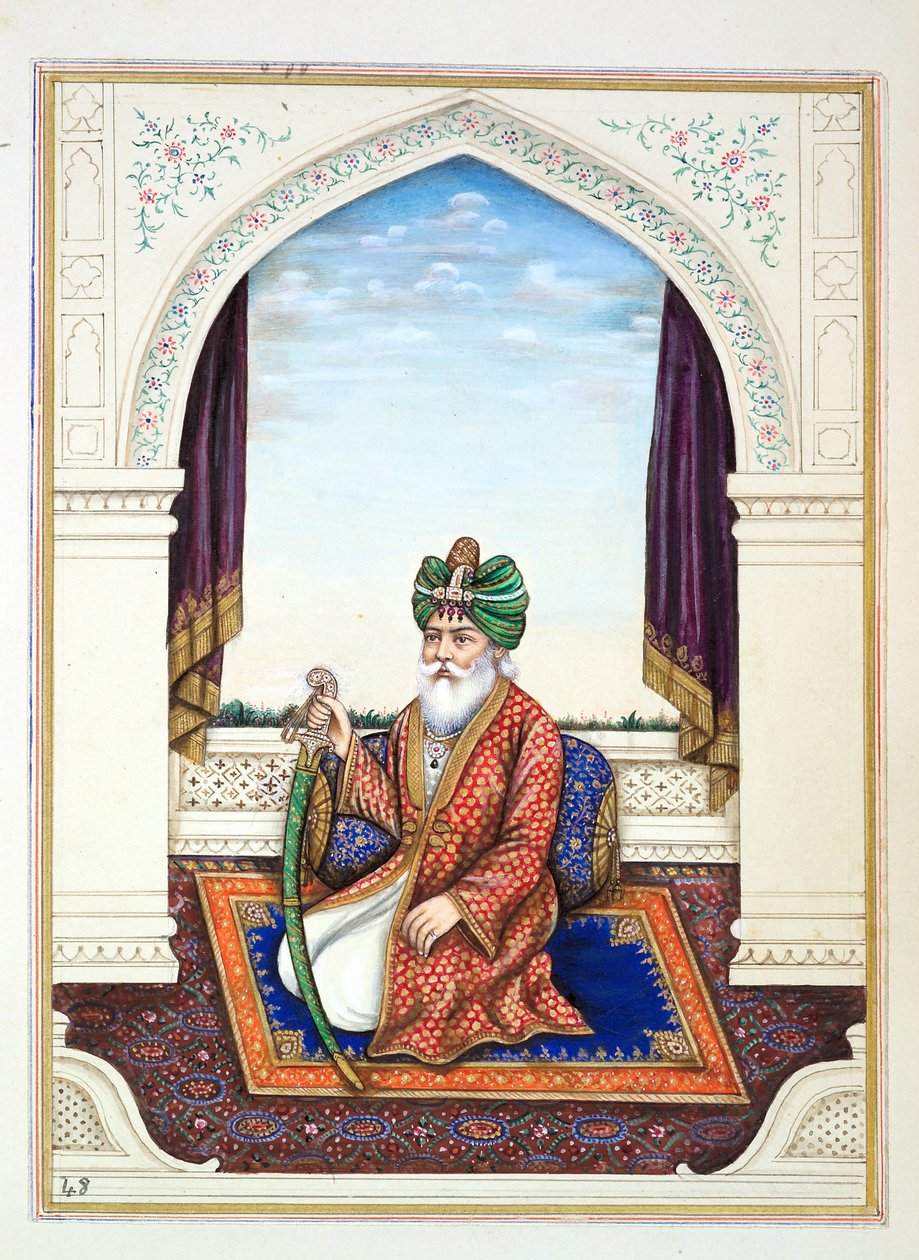 Nawab Mozaffir Khan (Multani), kirjasta Punjabin kuningaskunta, sen hallitsijat ja päälliköt, osa II, 30 akvarellitutkimuksen osio tuntemattomalta intialaiselta taiteilijalta, n. 1840 (wc paperilla) tekijältä Indian School