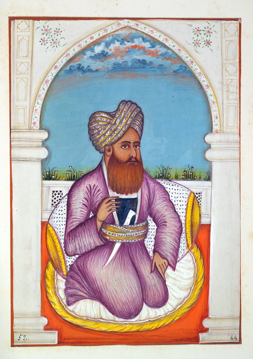 Nawab Pir Mohammad Khan, kirjasta The Kingdom of the Punjab, its Rulers and Chiefs, osa II, 30 akvarellitutkimuksen osio tuntemattomalta intialaiselta taiteilijalta, n. 1840 (wc paperilla) tekijältä Indian School