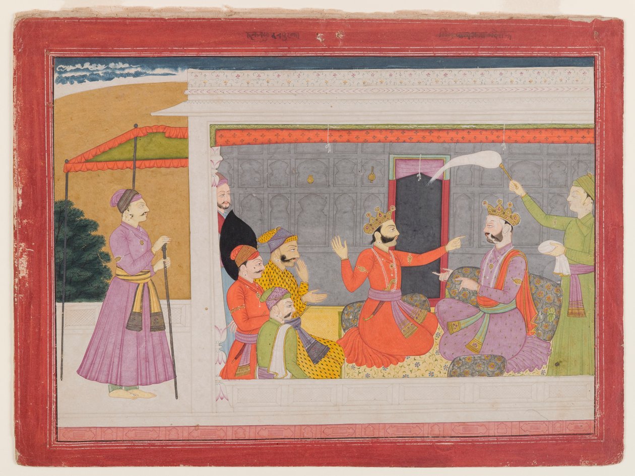 Sivu Rukmini Haran -sarjasta, n. 1780-1800 (läpinäkymätön wc paperilla) tekijältä Indian School