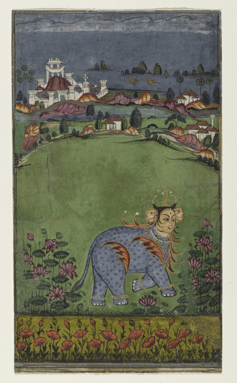 Sivu astrologisesta traktaatista, n. 1750 (läpinäkymätön wc paperilla) tekijältä Indian School