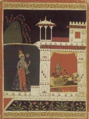Paradhina Nayika, Puhakaran Rasavalista, kirjoitettu kääntöpuolelle Devanagari, Malwa, Rajput School tekijältä Indian School