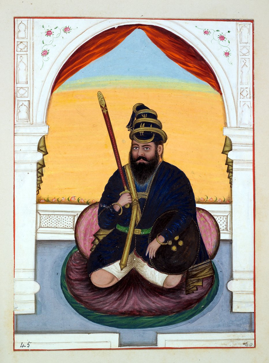 Phola Singh Nihang, kirjasta The Kingdom of the Punjab, sen Rulers and Chiefs, osa II, 30 akvarellitutkimuksen osio tunnistamattomalta intialaiselta taiteilijalta, n. 1840 (wc paperilla) tekijältä Indian School