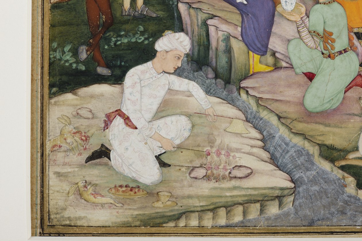 Piknik metsästyksen aikana, yksityiskohta, n. 1615 (läpinäkymätön wc paperilla) tekijältä Indian School