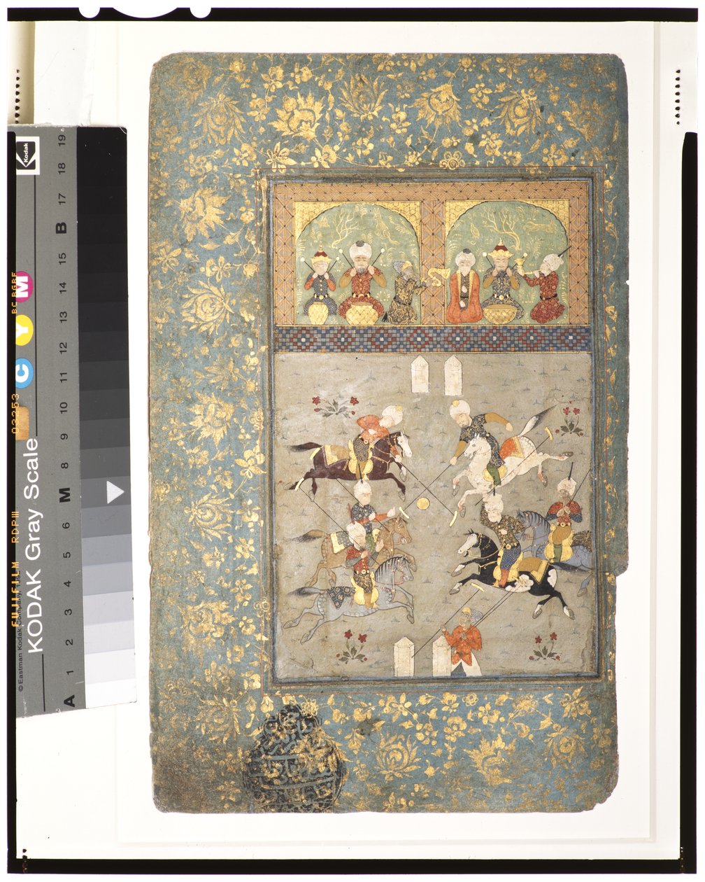 Polo Players, n. 1530 (läpinäkymätön akvarelli ja kulta paperille) tekijältä Indian School