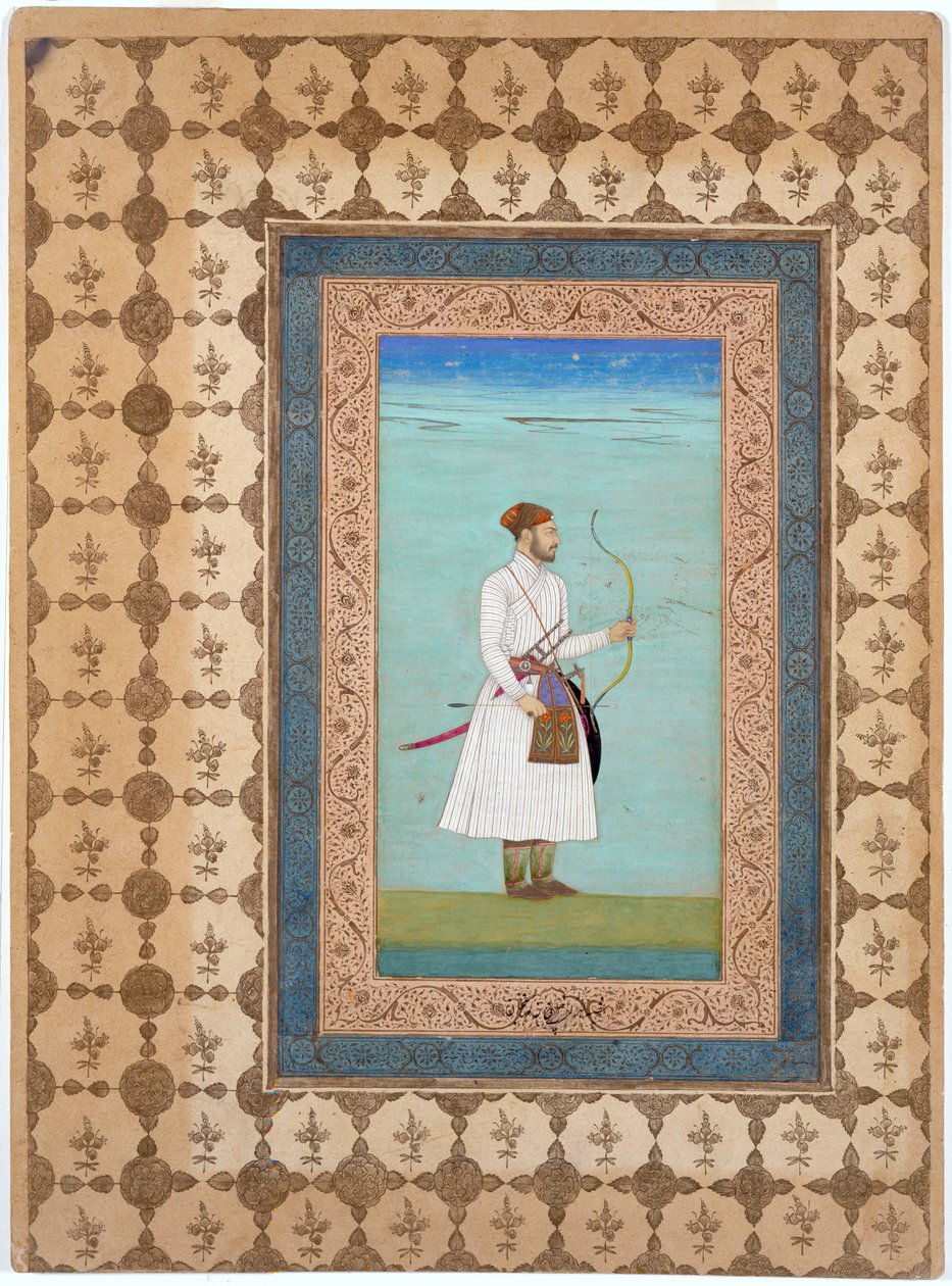 Luhrasp Khanin muotokuva, Moguli-dynastia, noin 1655-65 (muste, akvarelli ja kulta paperille). tekijältä Indian School