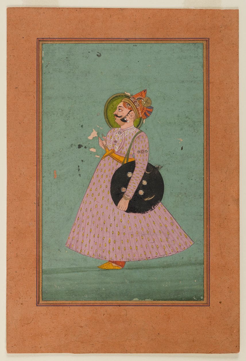 Maharaja Bakhat Singhin muotokuva, 1800-luvun alku (läpinäkymätön wc kultapaperilla) tekijältä Indian School