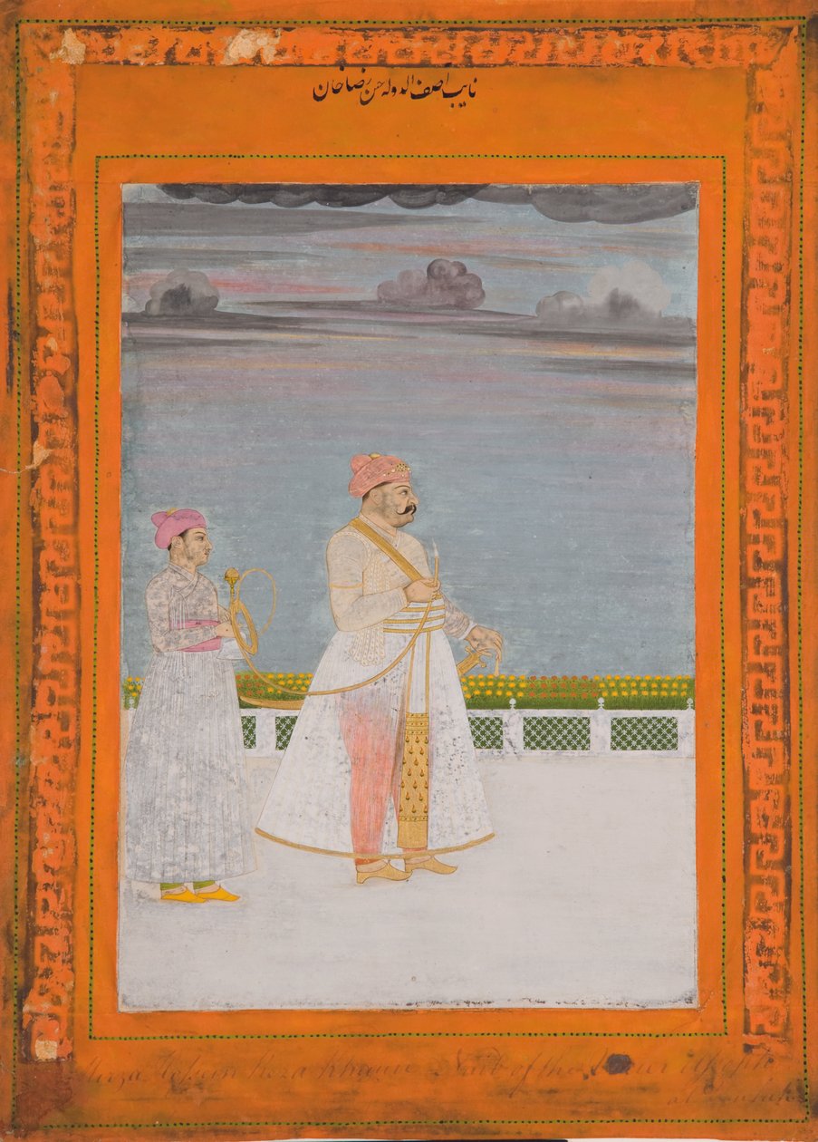 Mirza Husain Raza Khanin muotokuva, n. 1780 (läpinäkymätön wc ja kultaa paperilla) tekijältä Indian School