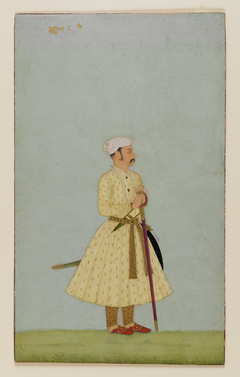 Muotokuva Rao Chattar Salista Bundista, n. 1675 (läpinäkymätön wc ja kultaa paperilla) tekijältä Indian School