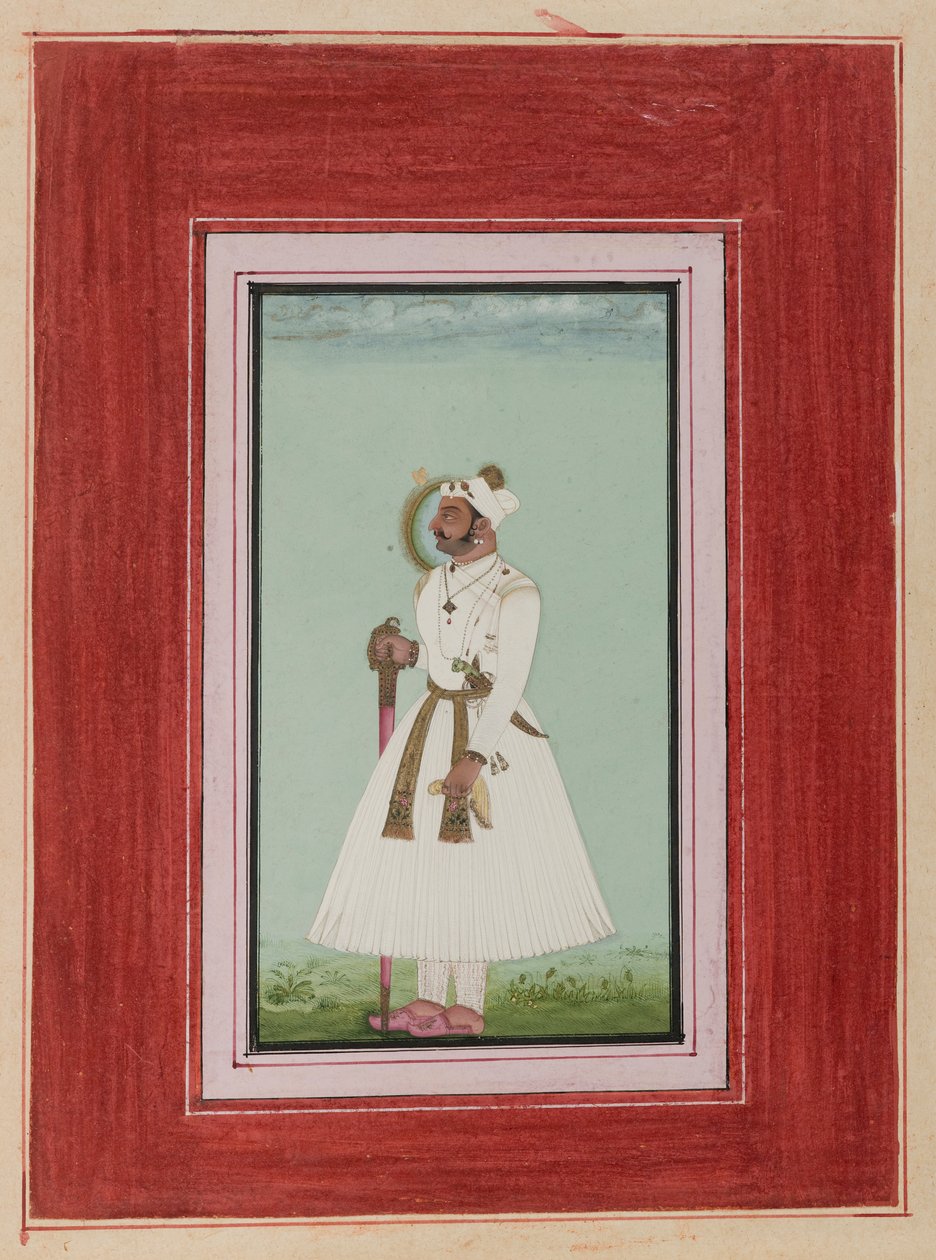 Rao Vir Singhin muotokuva, n. 1780-1790 (läpinäkymätön wc ja kultaa paperilla) tekijältä Indian School