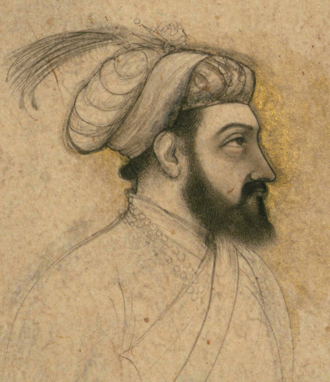 Shah Jahanin muotokuva, 1600-luvun puoliväli (muste ja pigmentit kartongille kiinnitettynä paperille) tekijältä Indian School