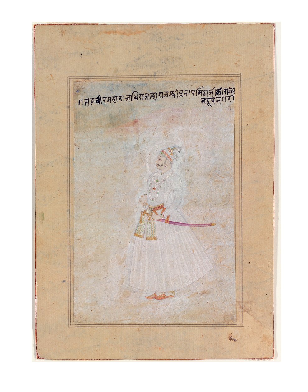 Rajput-viivaimen muotokuva, seisova, n. 1770 (läpinäkymätön wc ja kultaa paperilla) tekijältä Indian School