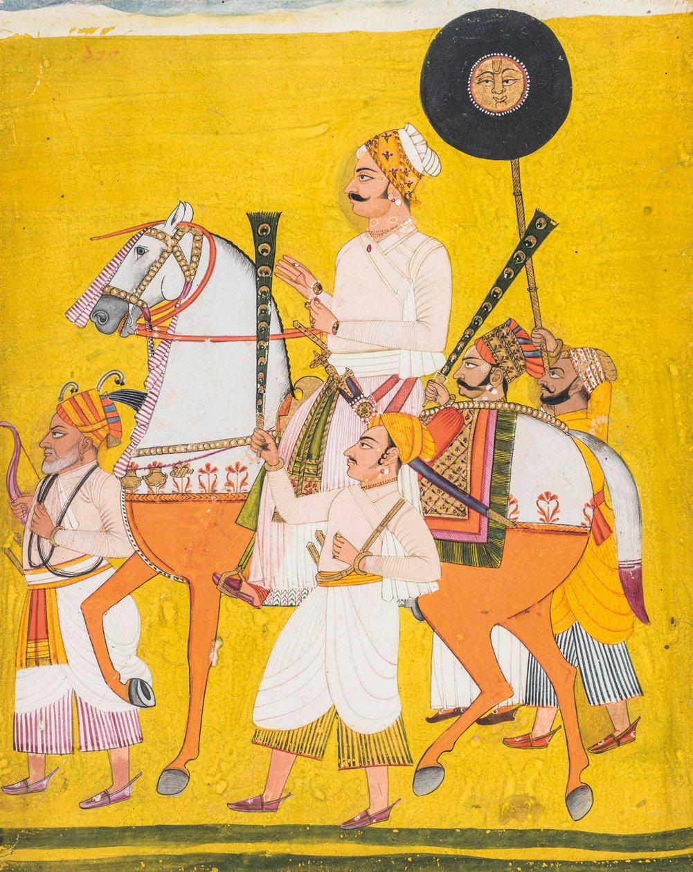Muotokuva hevosen selässä olevasta miehestä, mahdollisesti Maharaja Jai Singh II tekijältä Indian School