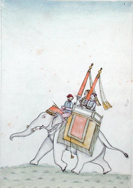 Muotokuva norsulla ratsastavasta prinssistä, 1800-luvun alku (vesiväri paperille) tekijältä Indian School