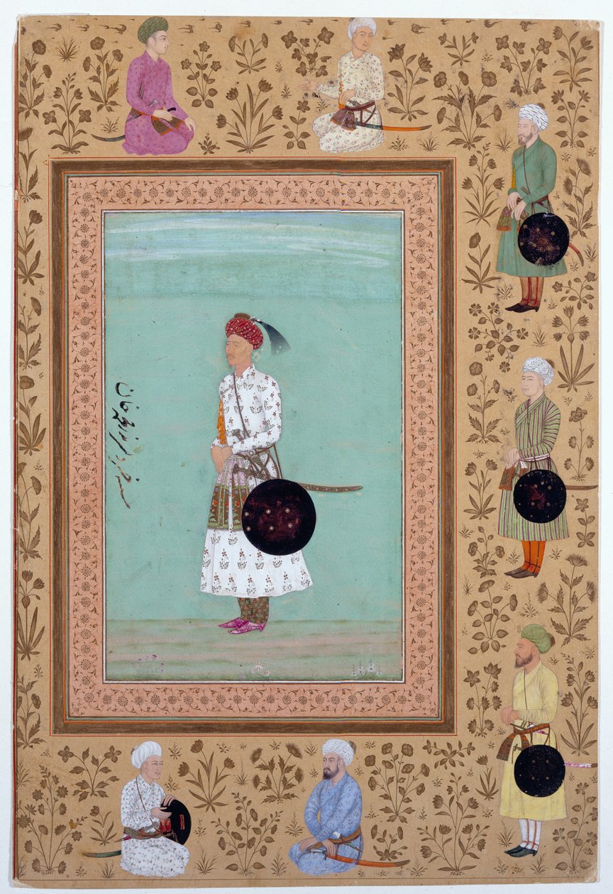 Muotokuva hovimies Khosrowista, Nasr Muhammad Khanin pojasta, noin 1650-60 (tussi, akvarelli ja kulta paperille). tekijältä Indian School