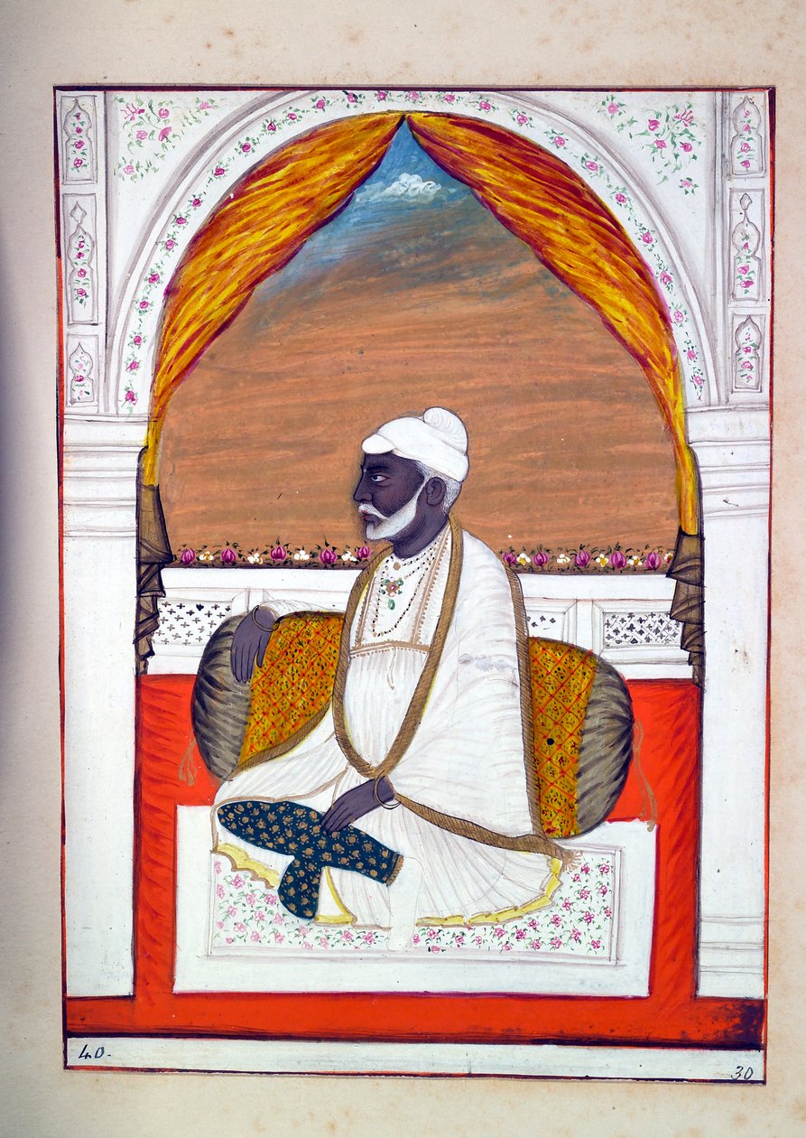 Pandit Madhusudan, kirjasta The Kingdom of the Punjab, its Rulers and Chiefs, osa II, 30 akvarellitutkimuksen osio tuntemattomalta intialaiselta taiteilijalta, n. 1840 (wc paperilla) tekijältä Indian School