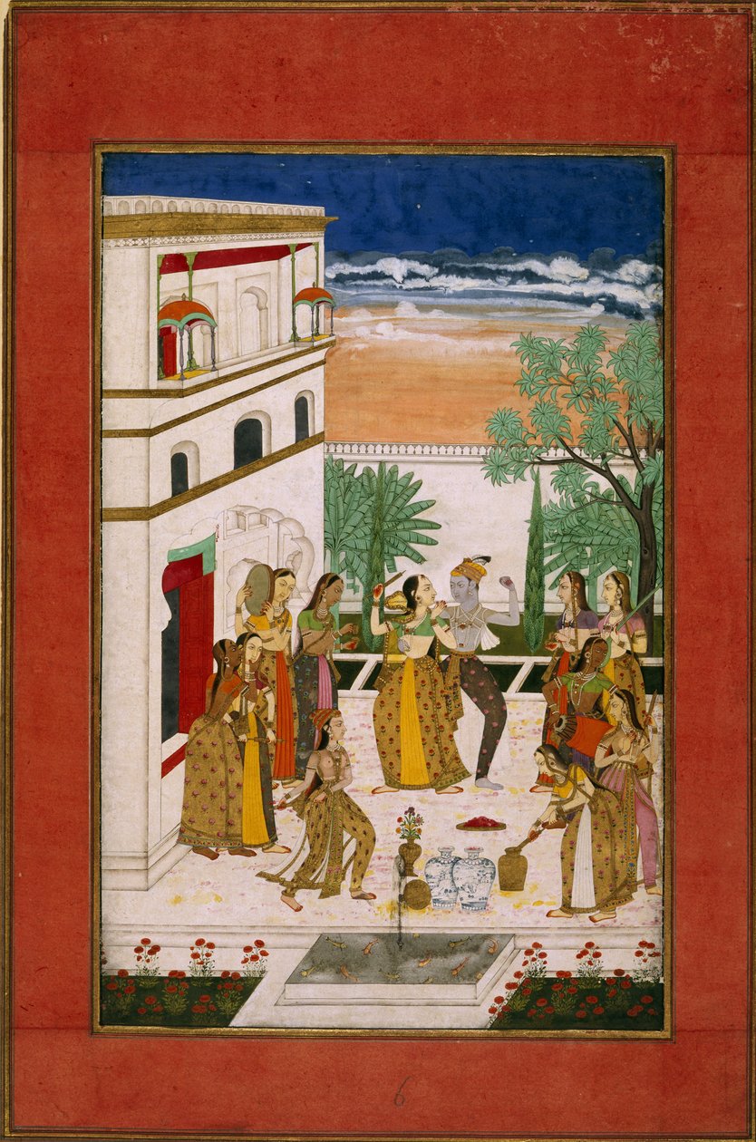 Radha ja Krishna tanssivat, n. 1760 (akvarelli paperille) tekijältä Indian School