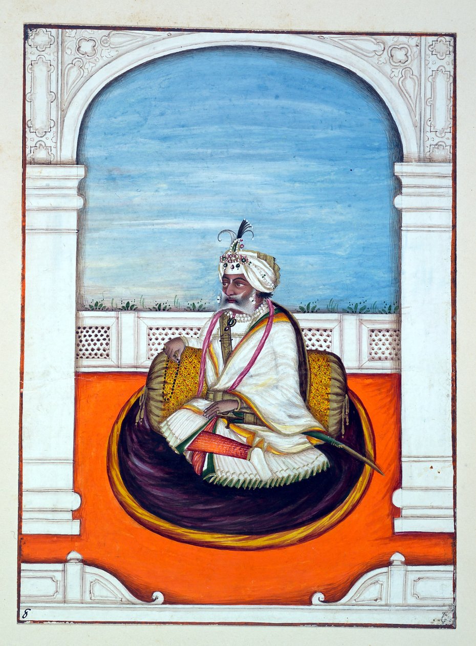 Rajah Gulab Singh, kirjasta The Kingdom of the Punjab, its Rulers and Chiefs, osa I, 27 akvarellitutkimuksen osio tuntemattomalta intialaiselta taiteilijalta, n. 1840 (wc paperilla) tekijältä Indian School