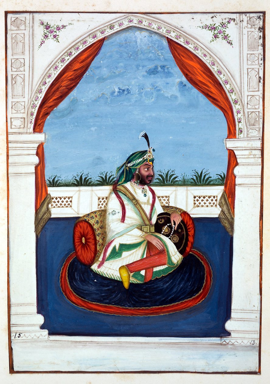 Rajah Lal Singh, kirjasta The Kingdom of the Punjab, its Rulers and Chiefs, osa I, 27 akvarellitutkimuksen osio tunnistamattomalta intialaiselta taiteilijalta, n. 1840 (wc paperilla) tekijältä Indian School