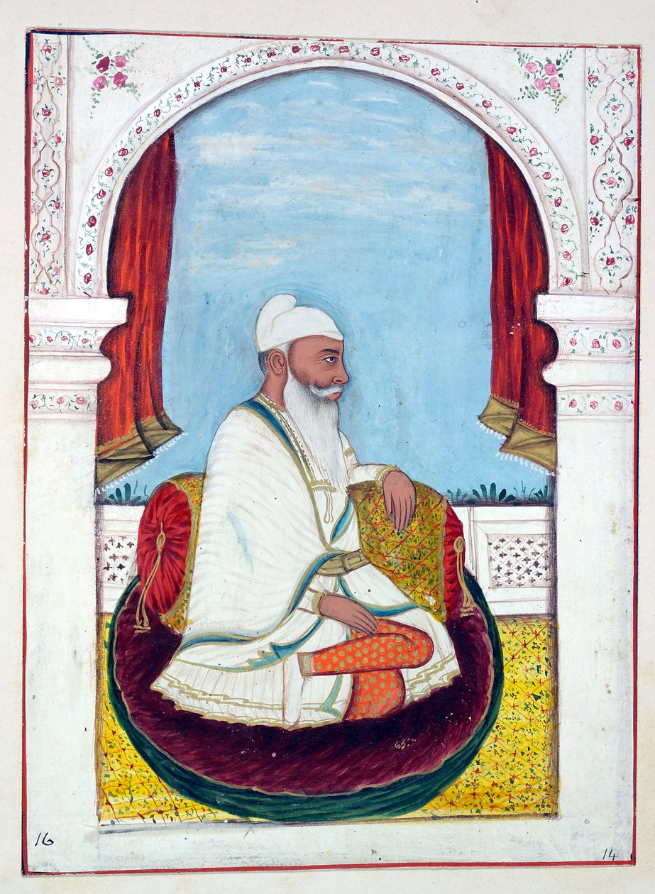 Rajah Lal Singh, kirjasta The Kingdom of the Punjab, its Rulers and Chiefs, osa I, 27 akvarellitutkimuksen osio tunnistamattomalta intialaiselta taiteilijalta, n. 1840 (wc paperilla) tekijältä Indian School