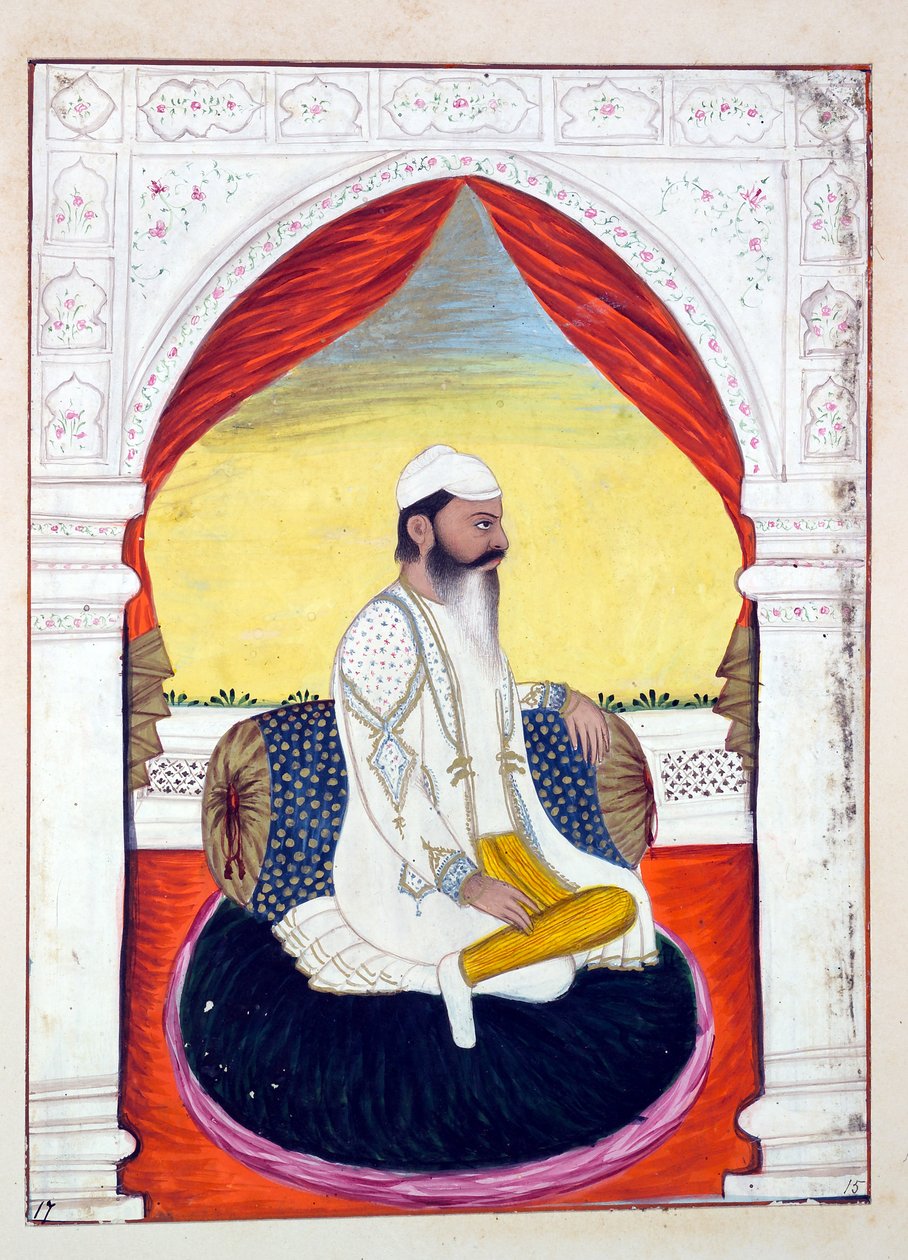 Rajah Sahib Dyal, kirjasta The Kingdom of the Punjab, its Rulers and Chiefs, osa I, 27 akvarellitutkimuksen osio tunnistamattomalta intialaiselta taiteilijalta, n. 1840 (wc paperilla) tekijältä Indian School