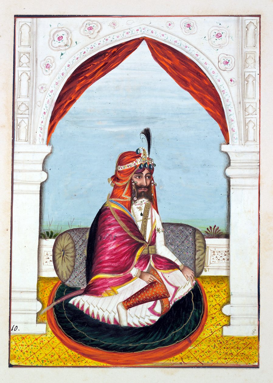 Rajah Suchet Singh, kirjasta The Kingdom of the Punjab, its Rulers and Chiefs, osa I, 27 akvarellitutkimuksen osio tunnistamattomalta intialaiselta taiteilijalta, n. 1840 (wc paperilla) tekijältä Indian School