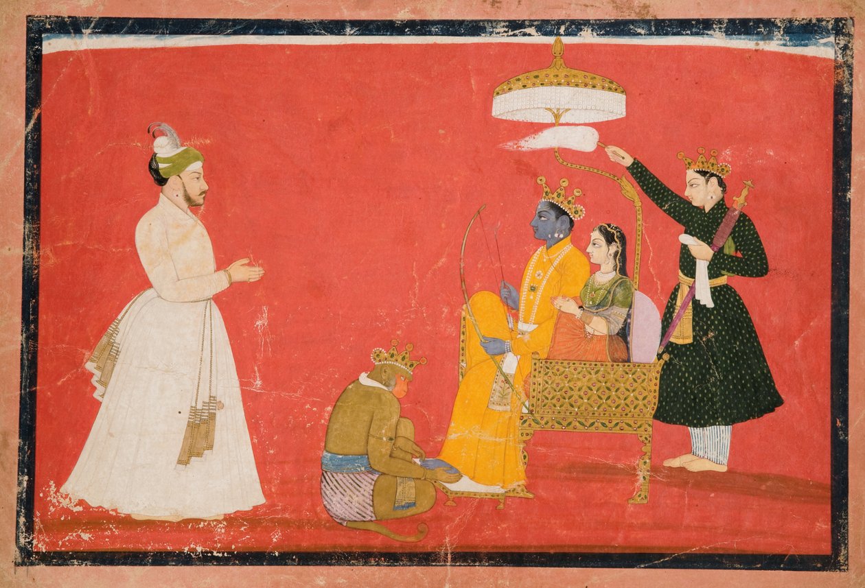 Rama ja Sita Enthroned, n. 1750 (läpinäkymätön wc ja kultaa paperilla) tekijältä Indian School