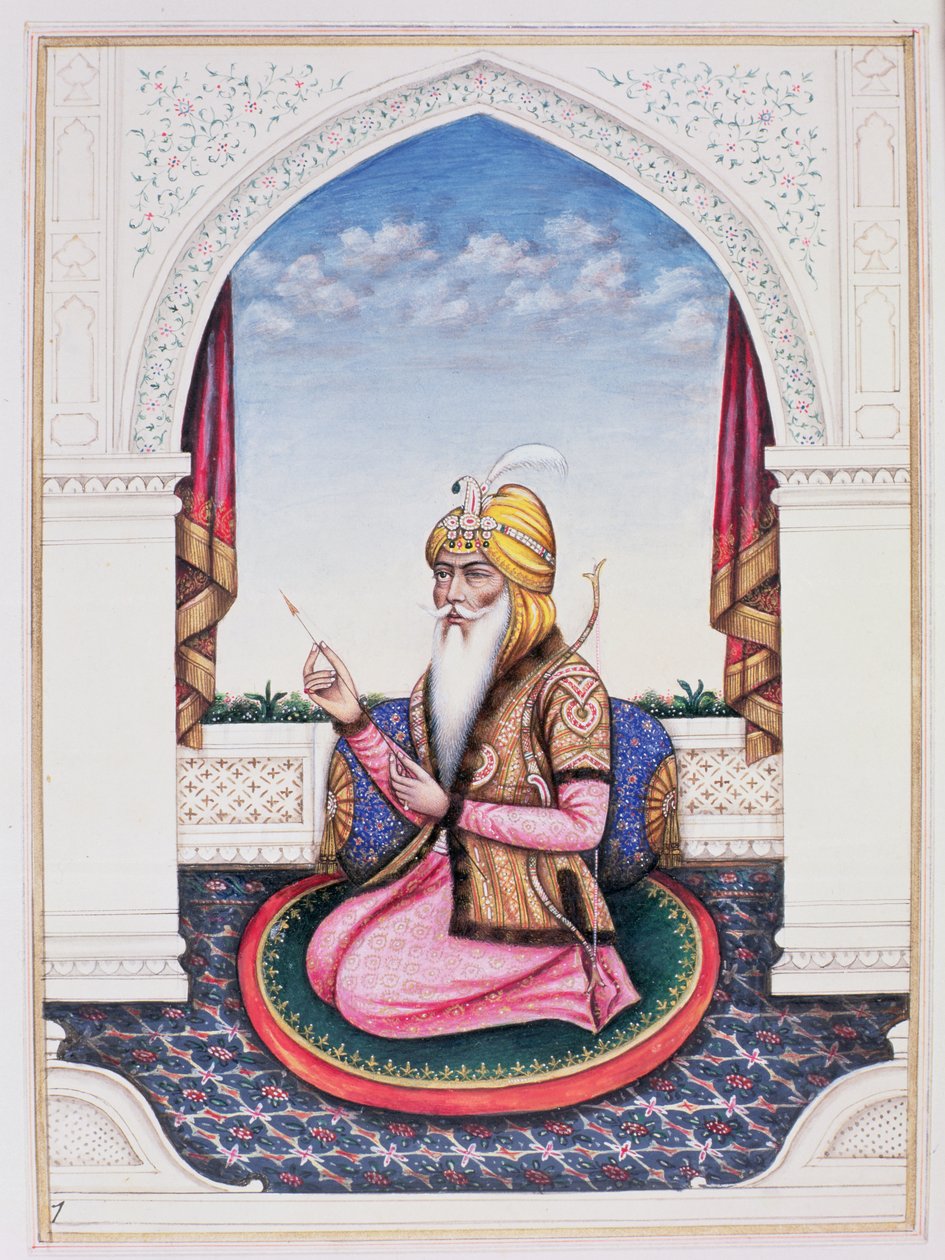 Ranjit Singh (1780-1839) Punjabin maharadža (kynä, guassi ja wc paperilla) tekijältä Indian School