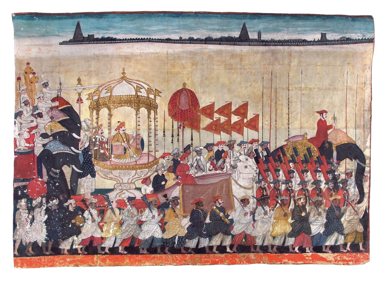 Rao Tuljaji kulkueessa, n. 1775 (läpinäkymätön wc ja kultaa paperilla) tekijältä Indian School