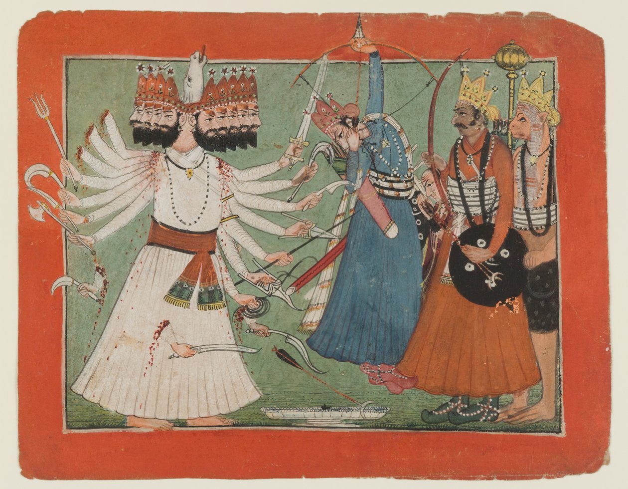 Ravana haastaa Raman armeijan, n. 1750 (läpinäkymätön akvarelli paperille) tekijältä Indian School