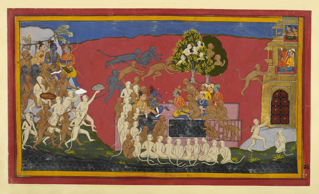 Rāma lähettää Aṅgadan haastamaan Rāvaṇan, kun apinat lähestyvät Laṅkāta. tekijältä Indian School