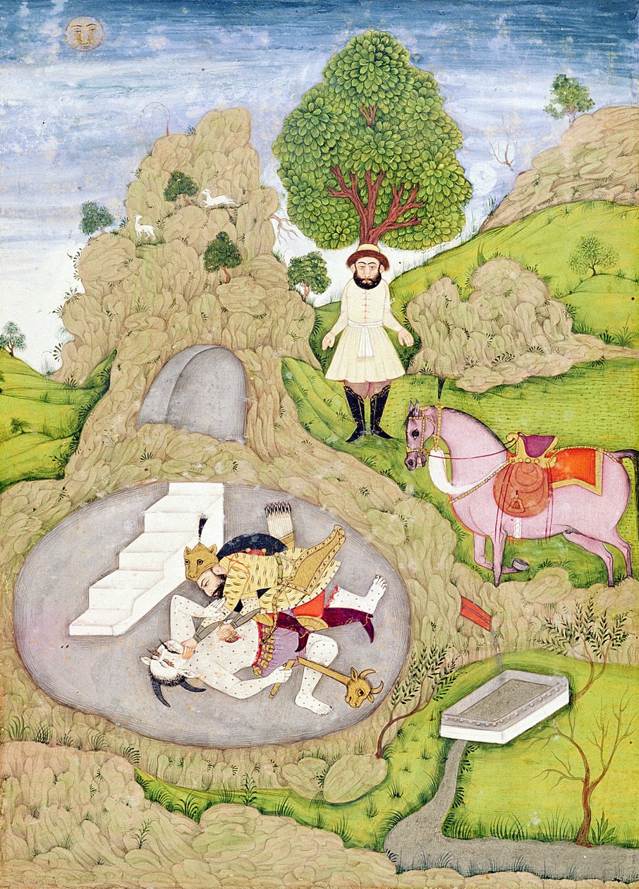 Rustam tappaa valkoisen demonin "Shahnamasta" (Kuninkaiden kirja), kirjoittanut Abu