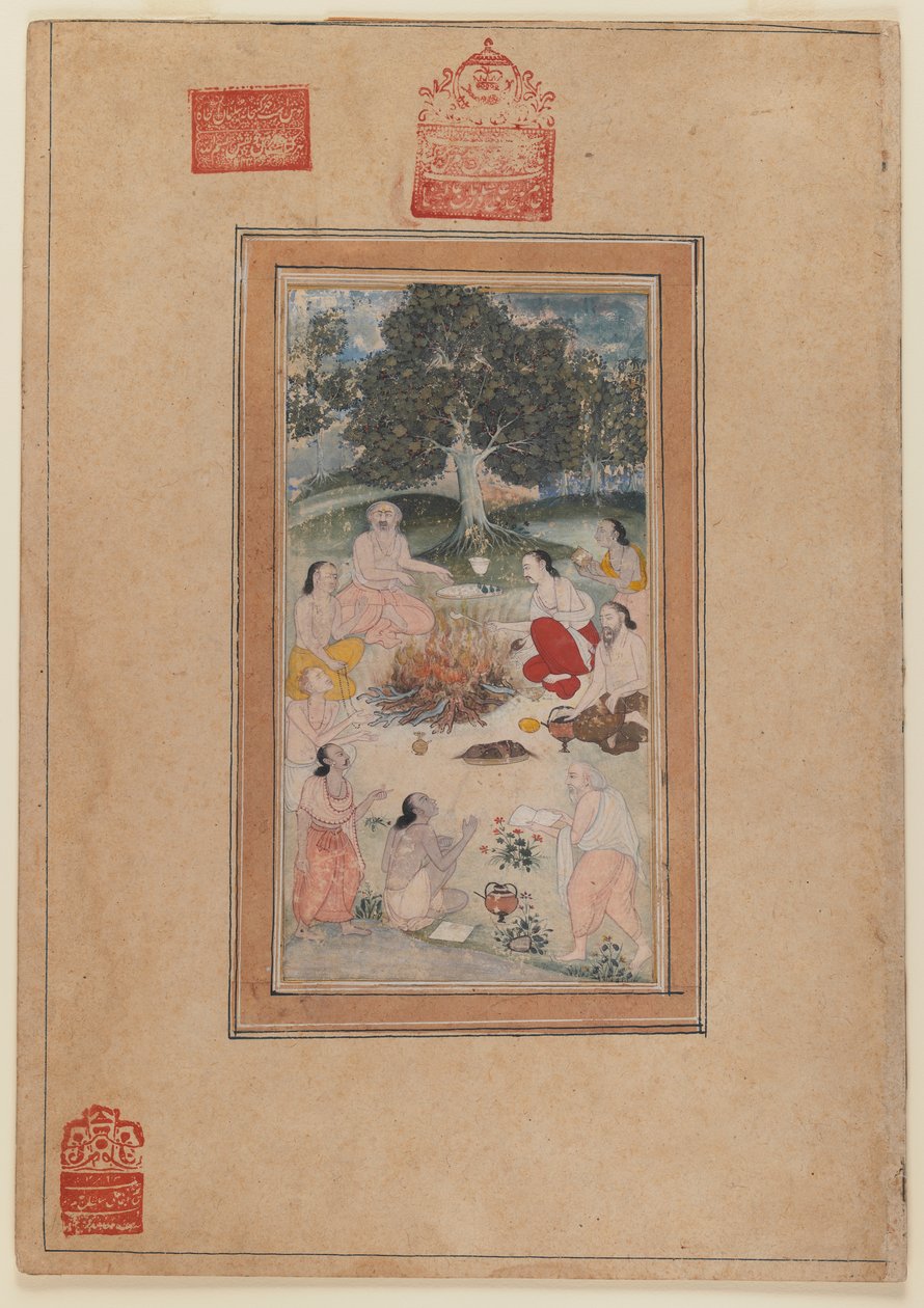 Sadhut kokoontuivat tulen ympärille, n. 1600 (wc paperilla) tekijältä Indian School