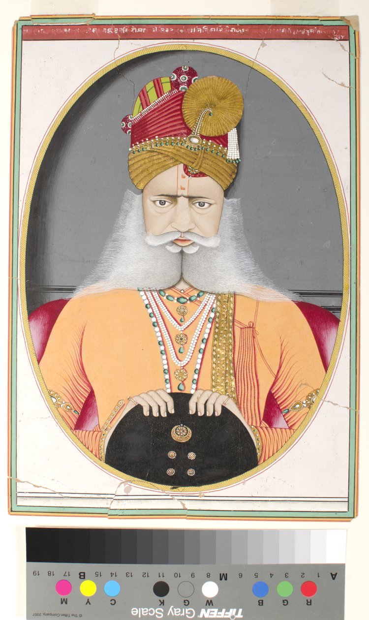 Sardar Singh, n. 1870 (läpinäkymätön akvarelli ja kulta paperille) tekijältä Indian School