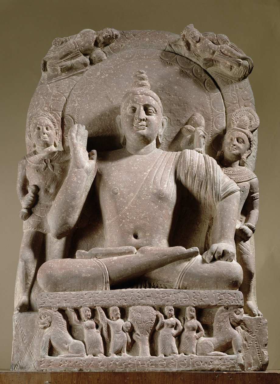 Istuva Bodhisattva, Mathura (punainen hiekkakivi) tekijältä Indian School