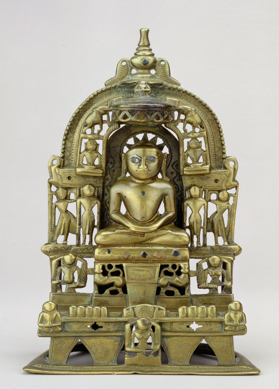 Istuva kuva Jain Tirthankara Kuntanathasta, Vasantagarhista, Etelä-Rajasthanista, 1476 (messinki, kupari- ja hopeauurteet) tekijältä Indian School