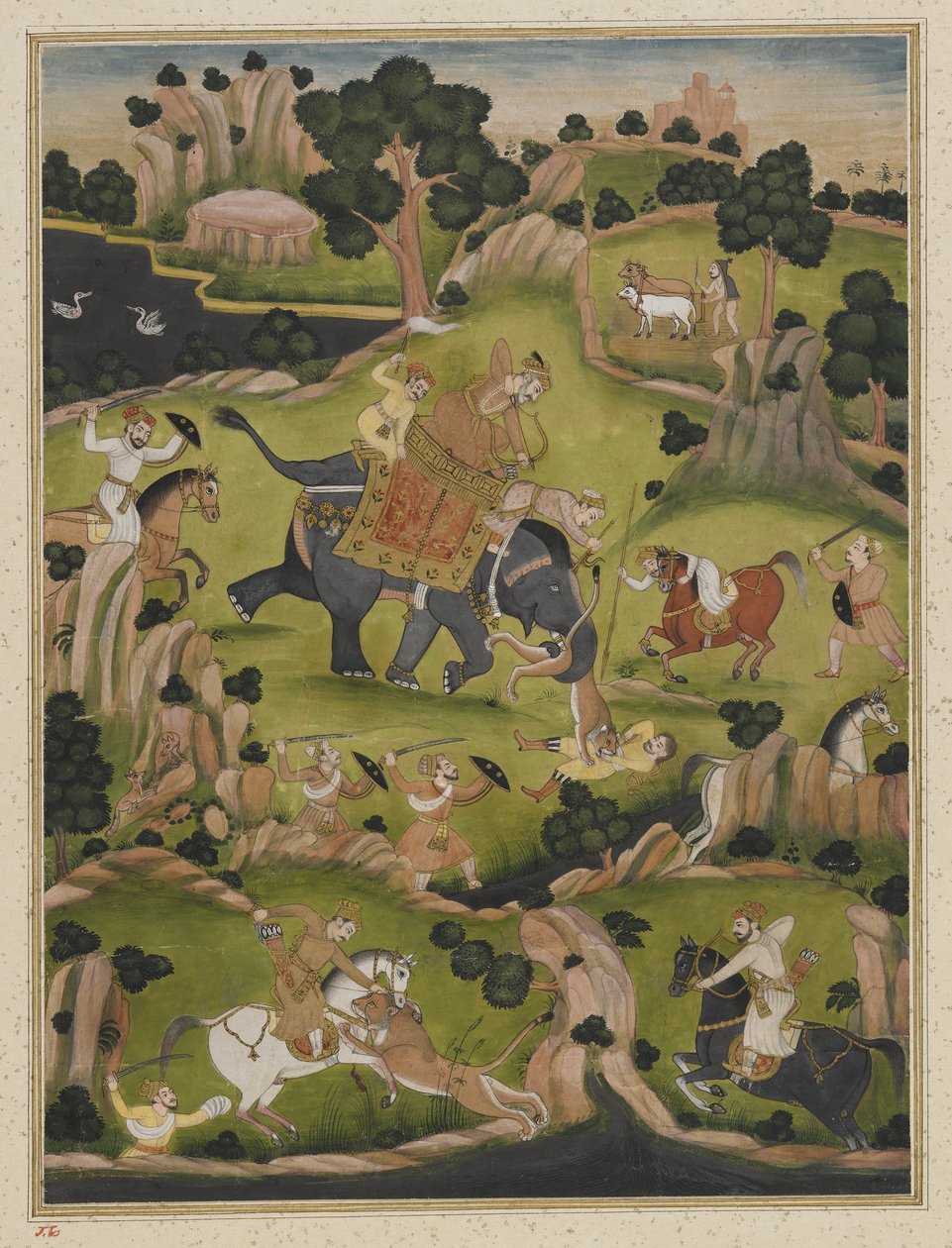 Shah Jahan metsästys, irrotettu albumifolio, n. 1900 tekijältä Indian School