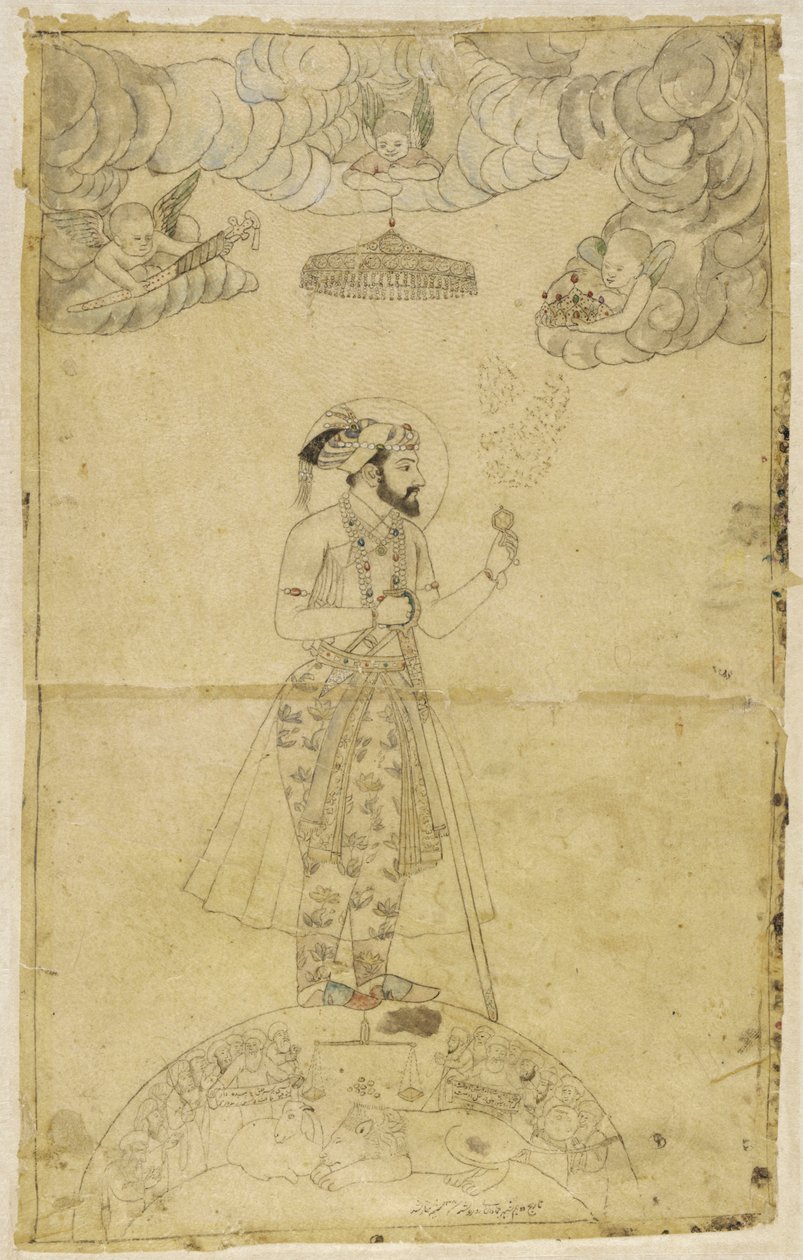 Shah Jahan seisoo maapallolla (kulta ja väri paperilla) tekijältä Indian School