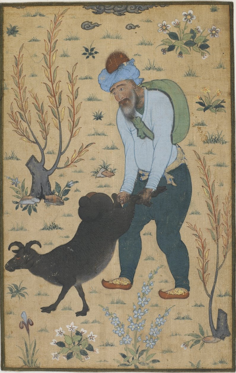 Paimen ja vuohi, Mughal-dynastia (väri puuvillalla) tekijältä Indian School