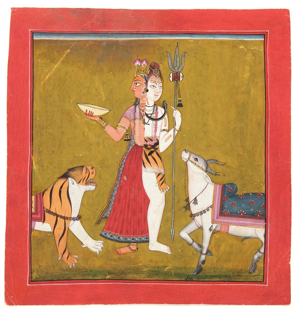 Shiva Ardhanarishvara, n. 1715 (läpinäkymätön wc, kultaa ja hopeaa paperilla) tekijältä Indian School