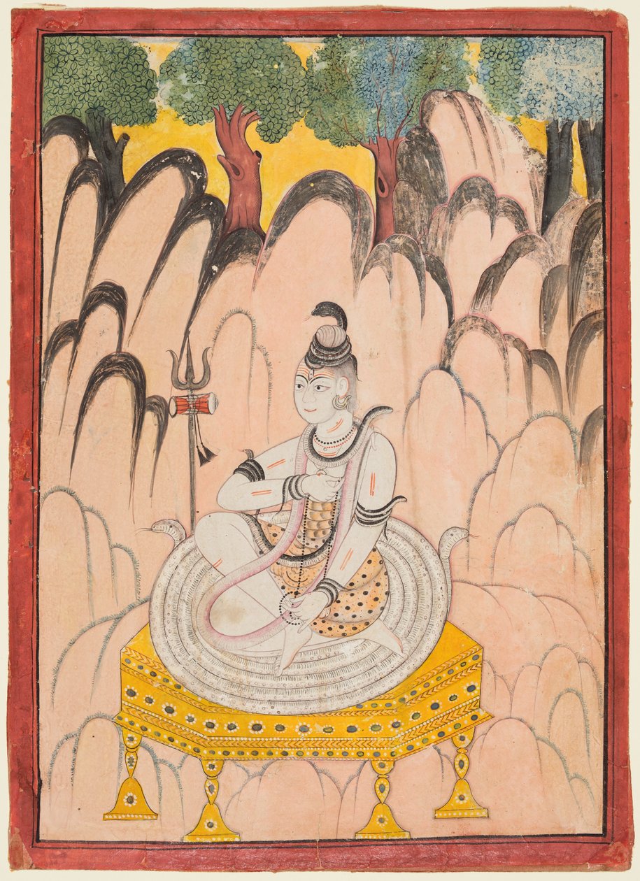 Shiva istuu valtaistuimella maisemassa, noin 1760 (väri paperille). tekijältä Indian School